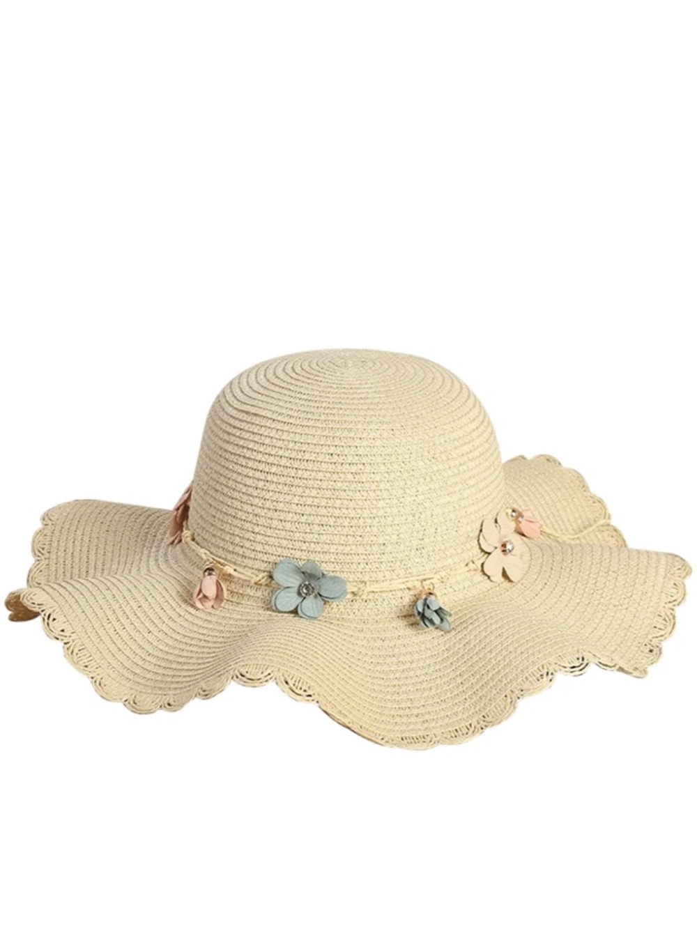 Women’s CREAM Wide Brim Floral Accent Straw/Sun Hat. NWT